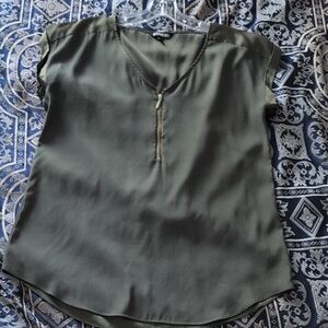 Express Olive Green Blouse with Zipper Detail